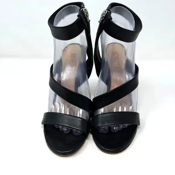 SCHUTZ Lauanne Heels Shoes 7 Black Leather Ankle Strap Brazil Dark Romantic Goth - Picture 3 of 12